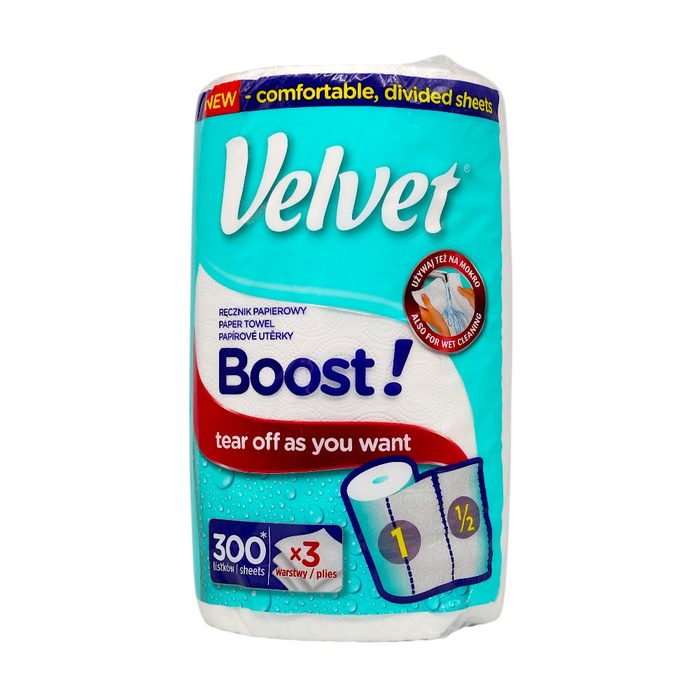 Паперові рушники Velvet Boost 1 рулон, 3 шари, 300 відривів